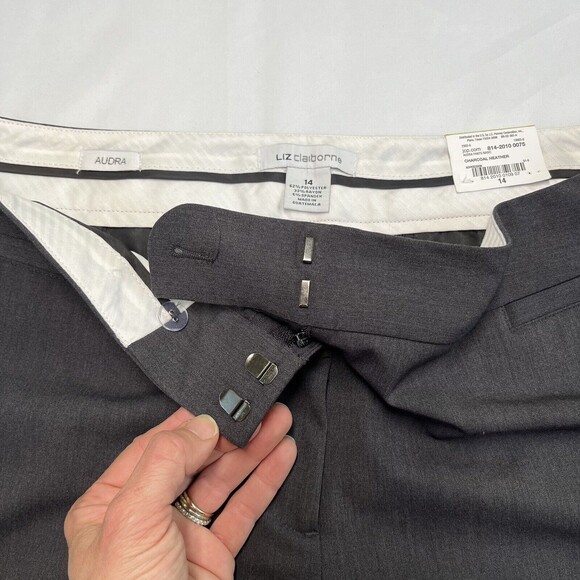 NWT Liz Claiborne Audra Dress Career Pants Gray Sz 14 Straight Wide Leg Relaxed - Picture 4 of 9